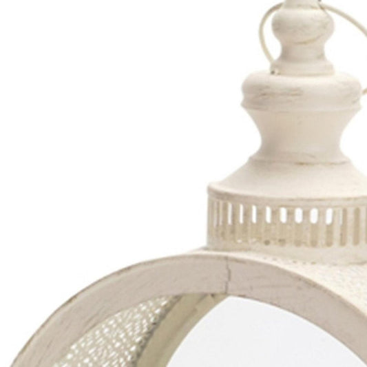 18" Ivory Ornate Metal Floor Lantern Candle Holder