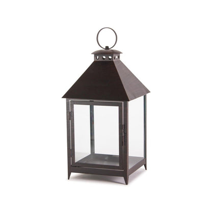 Set of Two Black Geometric Iron And Glass Floor Lantern Candle Holders