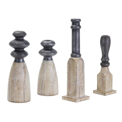 Set of Four Natural and Black Resin and Stone Powder Ornate Tabletop