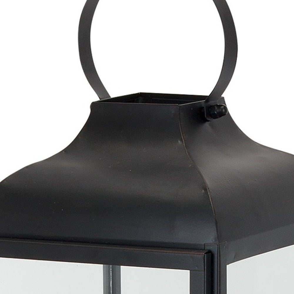 Set of Two Black Distressed Iron Floor Lantern Candle Holders