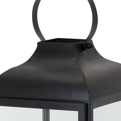 Set of Two Black Distressed Iron Floor Lantern Candle Holders