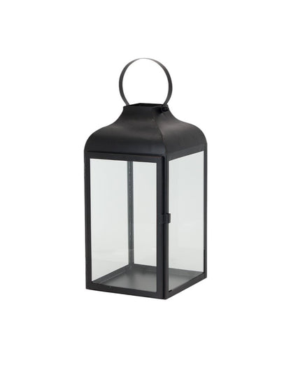Set of Two Black Distressed Iron Floor Lantern Candle Holders