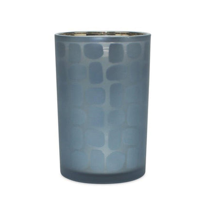 Set of Two Navy Blue Abstract Glass Tabletop Tealight Candle Holders