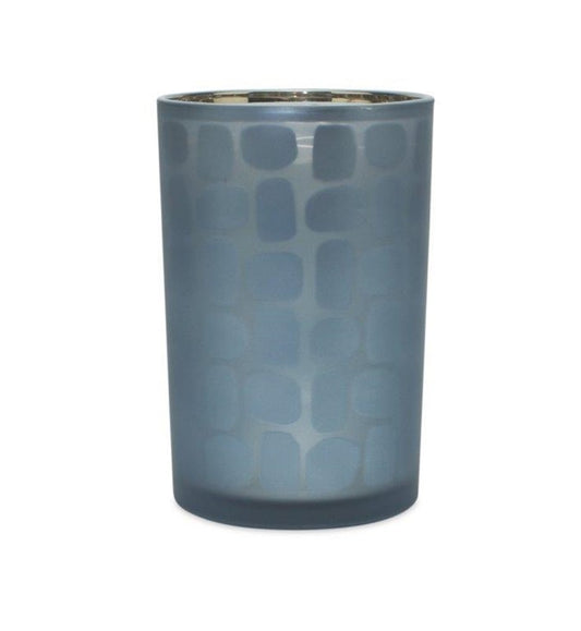 Set of Two Navy Blue Abstract Glass Tabletop Tealight Candle Holders