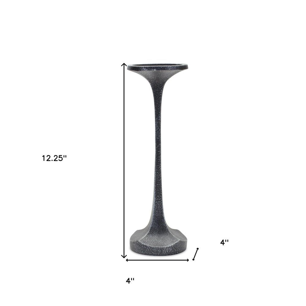 Set of Three Dark Gray Distressed Abstract Polyresin Tabletop Pillar Candle Holders