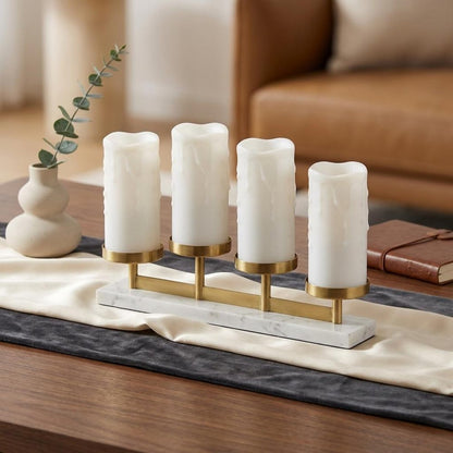 Set of Four Off White Flameless Pillar Candles