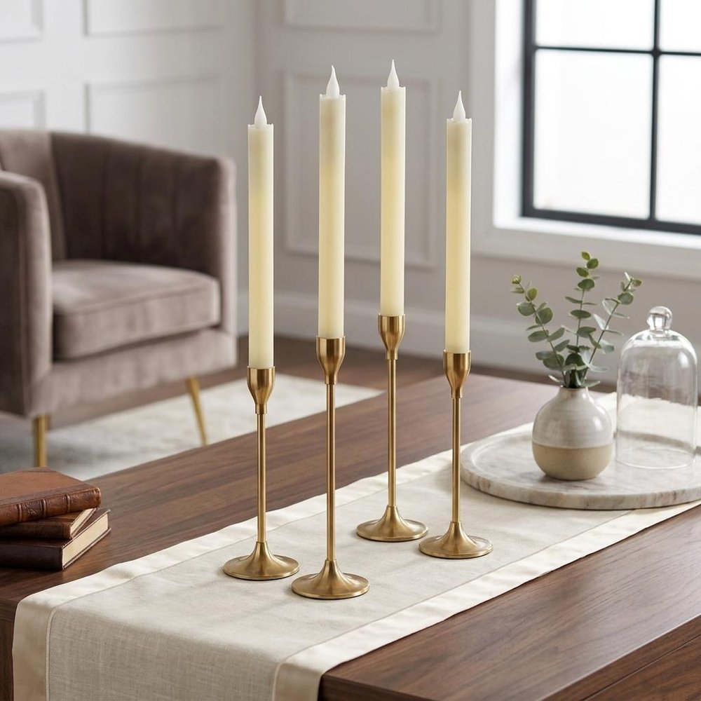 Set of Four Beige Flameless Taper Candle