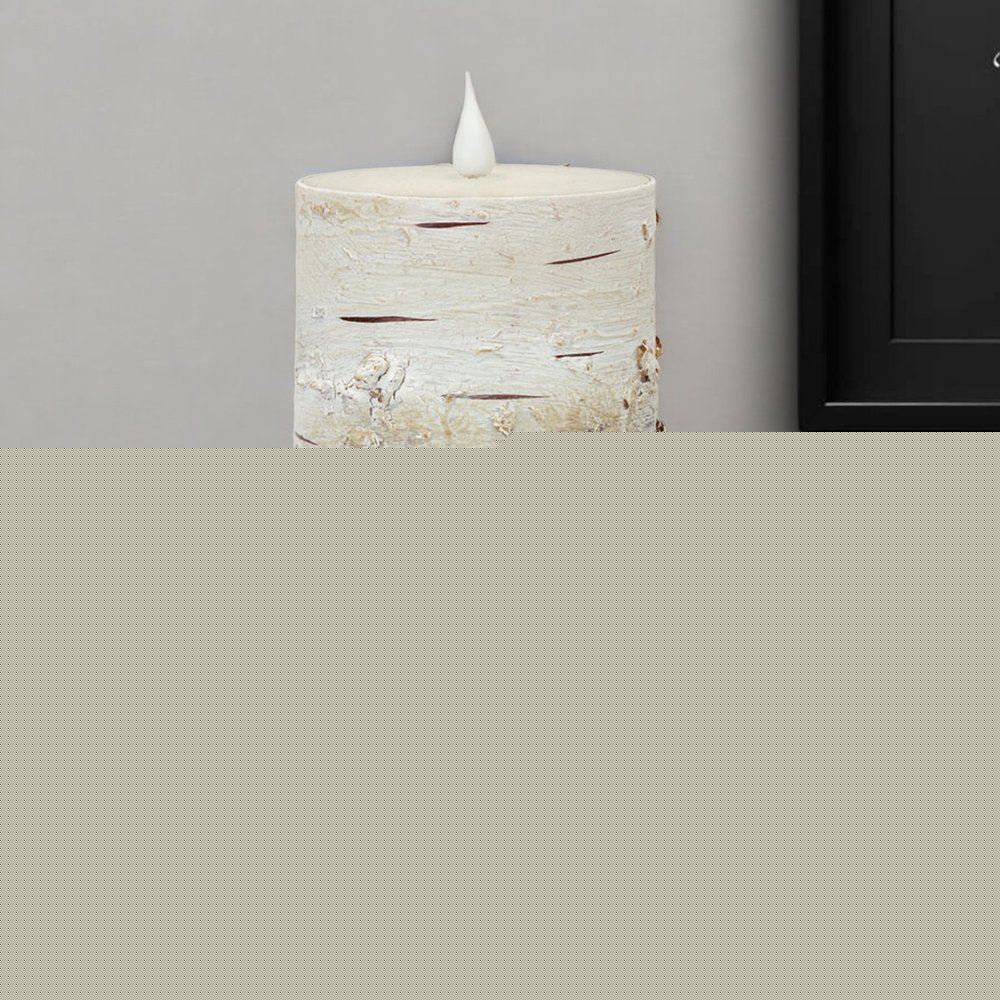 8" Beige and Ivory Faux Birchwood Flameless Pillar Candle