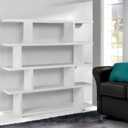 White Wood Five Tier Bookcase