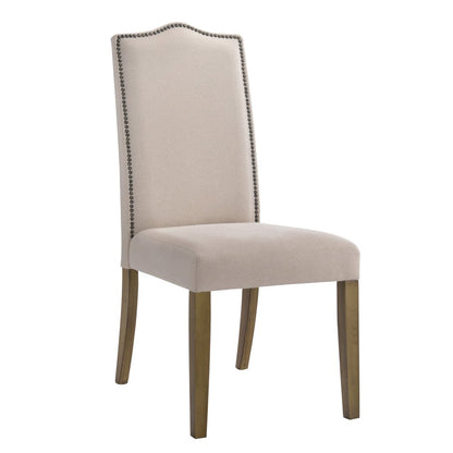 Cream and Brown Upholstered Linen Dining Parsons Chair