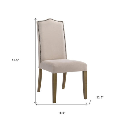 Cream and Brown Upholstered Linen Dining Parsons Chair