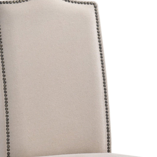 Cream and Brown Upholstered Linen Dining Parsons Chair