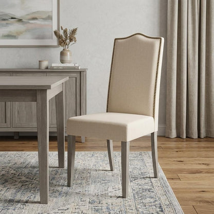 Cream And Gray Upholstered Linen Dining Parsons Chair