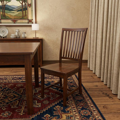 Chestnut Wood Slat Back Dining Side Chair