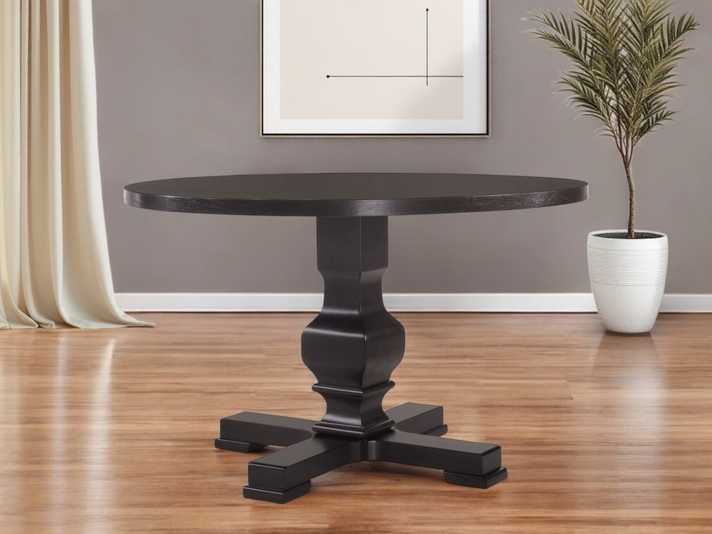 47" Black Rounded Solid Wood Pedestal Base Dining Table