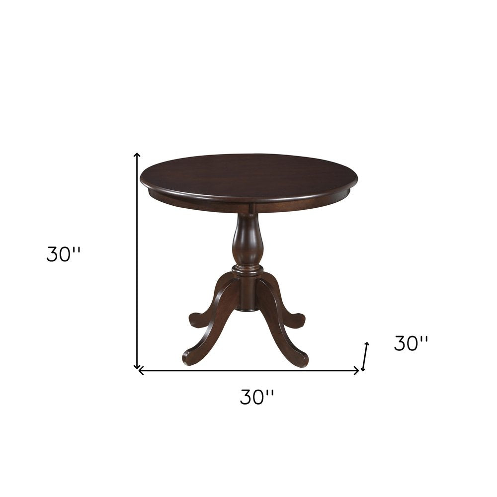 36" Espresso Rounded Solid Manufactured Wood And Solid Wood Pedestal Base Dining Table