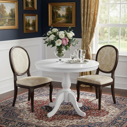 36" White Rounded Solid Manufactured Wood And Solid Wood Pedestal Base Dining Table