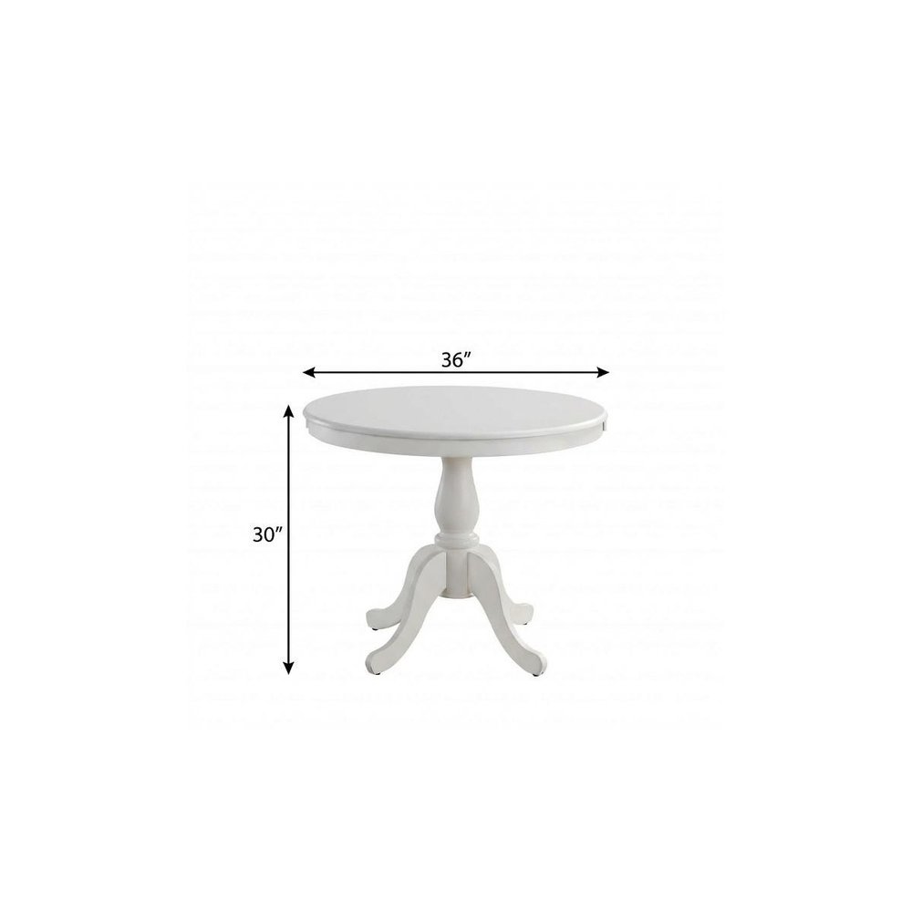 36" White Rounded Solid Manufactured Wood And Solid Wood Pedestal Base Dining Table