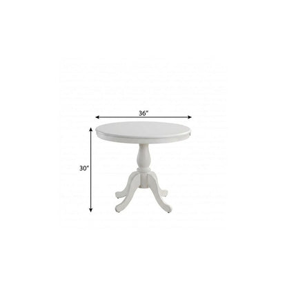 36" White Rounded Solid Manufactured Wood And Solid Wood Pedestal Base Dining Table