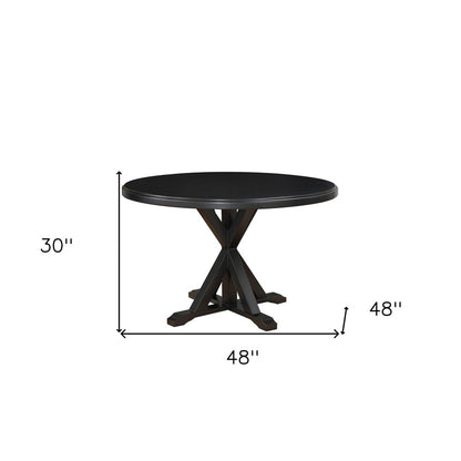 48" Black Wood Pedestal Base Round Top Dining Table