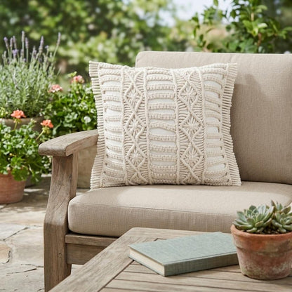 14" X 36" White Textured Indoor Outdoor Throw Pillow With Fringe
