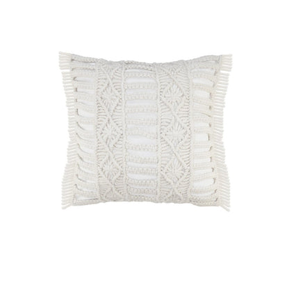 14" X 36" White Textured Indoor Outdoor Throw Pillow With Fringe