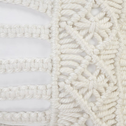 14" X 36" White Textured Indoor Outdoor Throw Pillow With Fringe