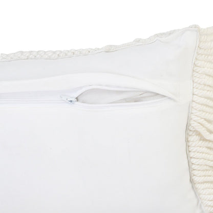 14" X 36" White Textured Indoor Outdoor Throw Pillow With Fringe