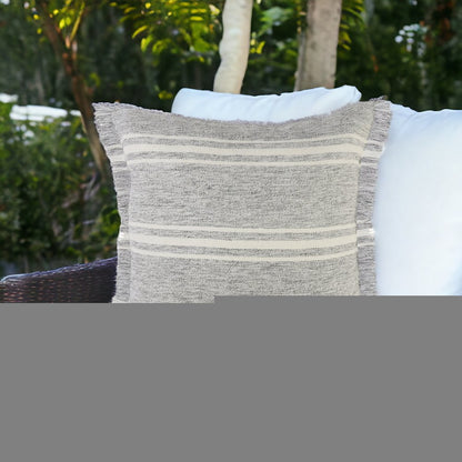 24" X 24" Gray Zippered Geometric Indoor Outdoor Throw Pillow