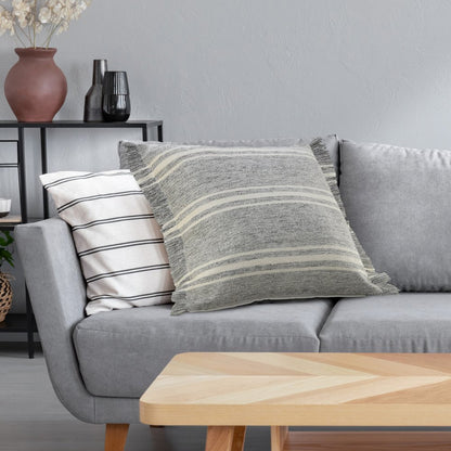 24" X 24" Gray Zippered Geometric Indoor Outdoor Throw Pillow