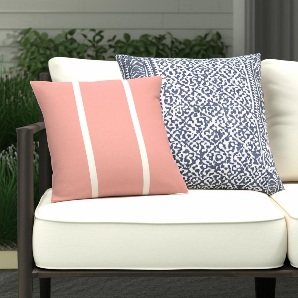 20" X 20" Pink Zippered Geometric Indoor Outdoor Throw Pillow