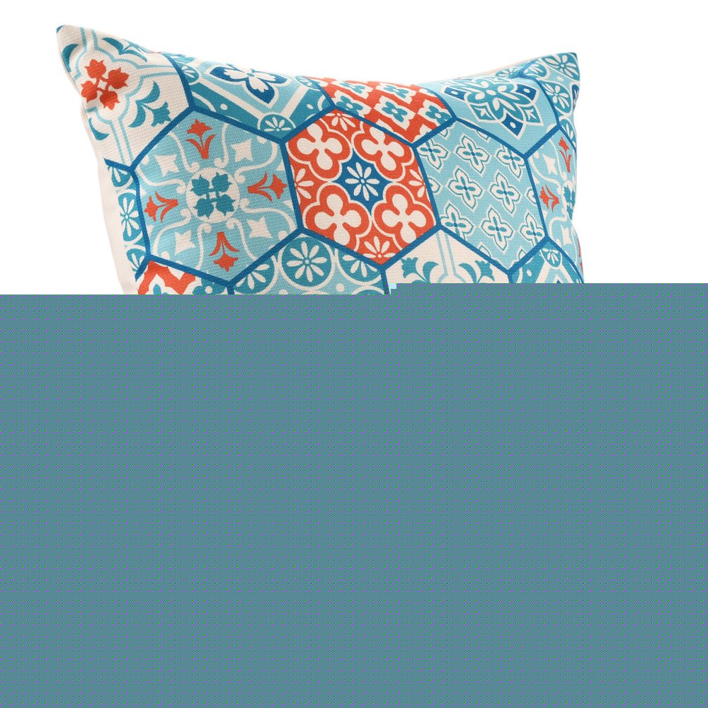 20" X 20" Blue Zippered Patchwork Indoor Outdoor Throw Pillow
