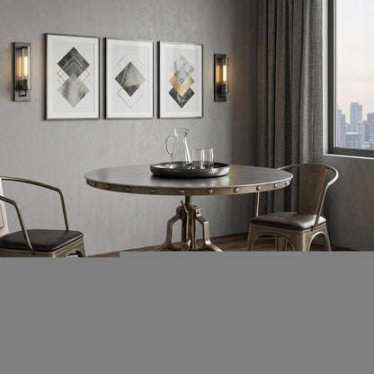 Adjustable Height Antiqued Nickel Three Leg Base Round Top Dining Table