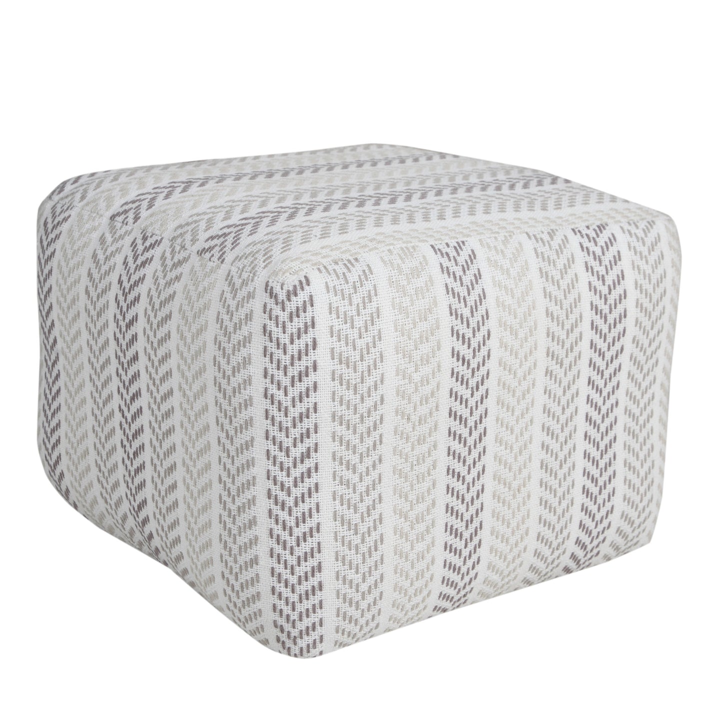18" Gray And White Cotton Chevron Pouf Ottoman