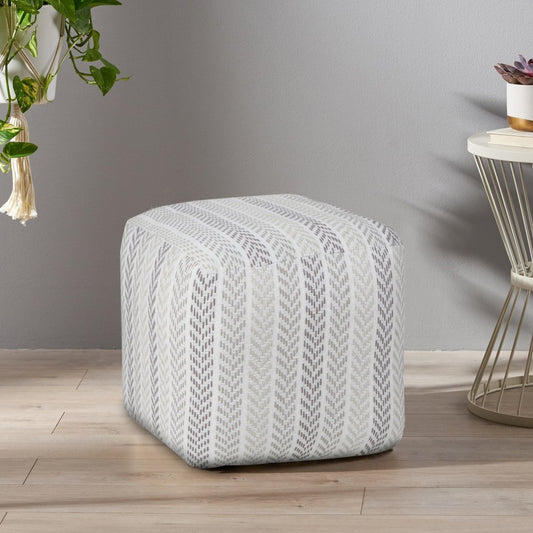 18" Gray And White Cotton Chevron Pouf Ottoman