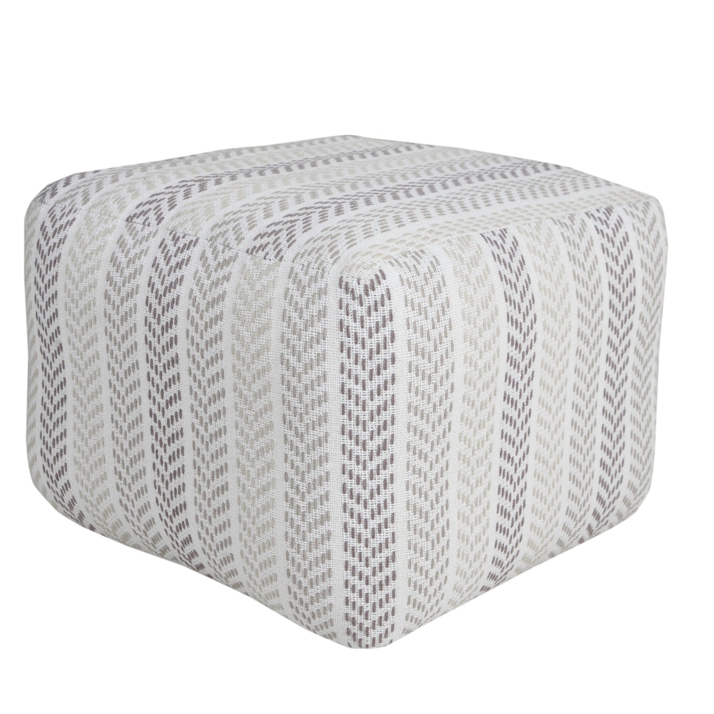 18" Gray And White Cotton Chevron Pouf Ottoman