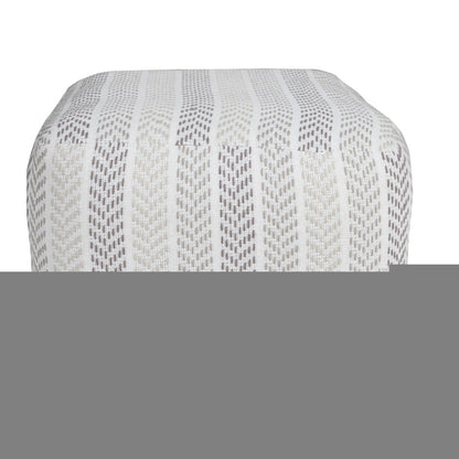 18" Gray And White Cotton Chevron Pouf Ottoman