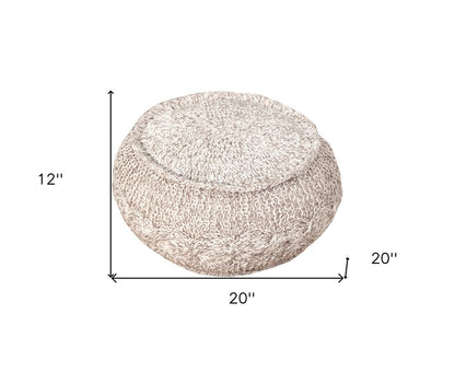 20" Beige Cotton Round Geometric Pouf Ottoman