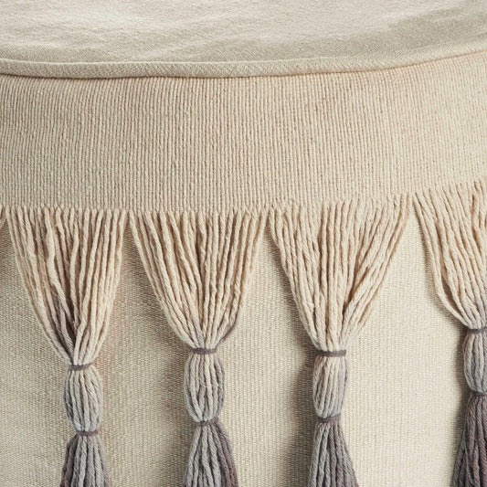 20" Beige Cotton Round Ombre Pouf Ottoman