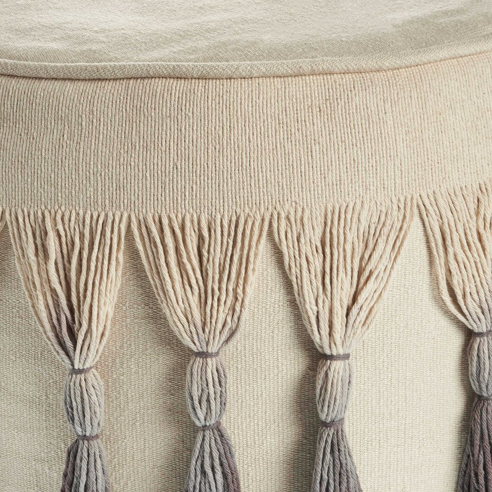 20" Beige Cotton Round Ombre Pouf Ottoman
