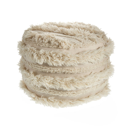 18" Ivory Cotton Round Striped Pouf Ottoman
