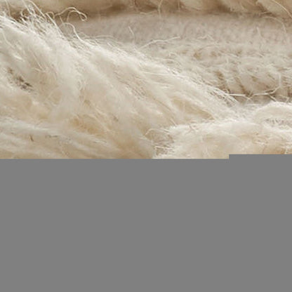 18" Ivory Cotton Round Striped Pouf Ottoman