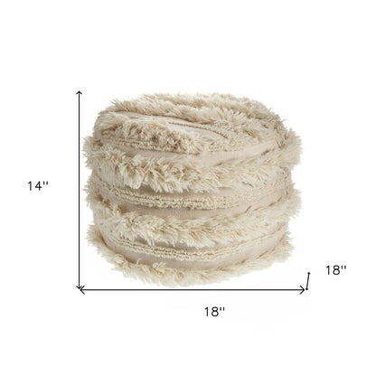 18" Ivory Cotton Round Striped Pouf Ottoman