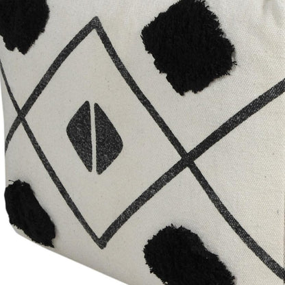 18" White Cotton Geometric Pouf Ottoman