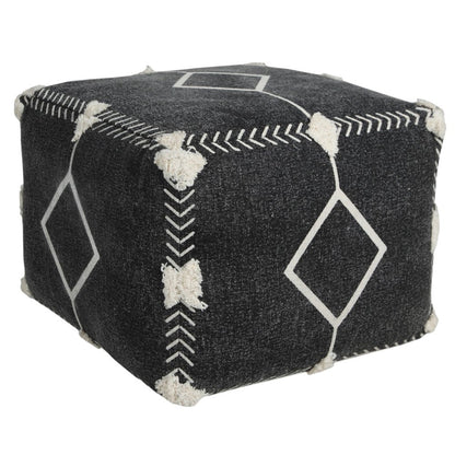 18" Black Cotton Geometric Pouf Ottoman