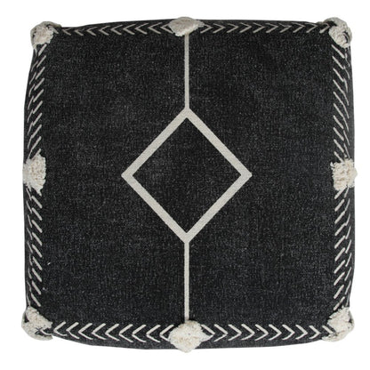 18" Black Cotton Geometric Pouf Ottoman
