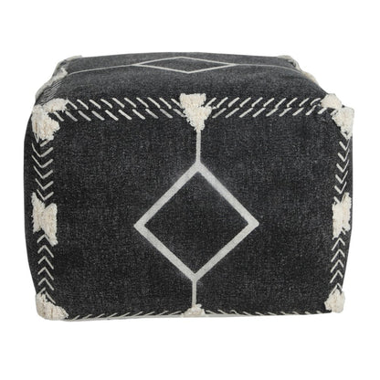 18" Black Cotton Geometric Pouf Ottoman