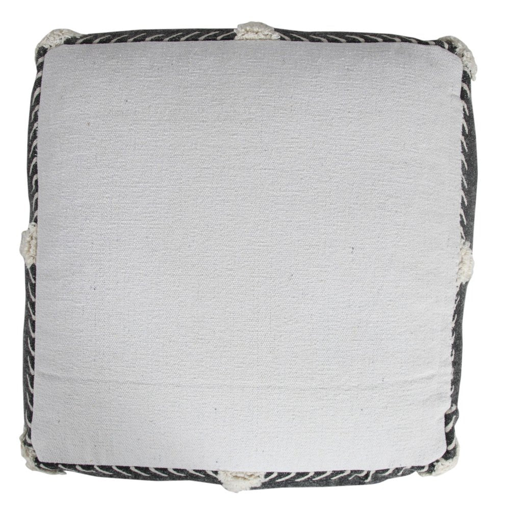 18" Black Cotton Geometric Pouf Ottoman