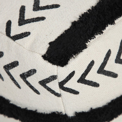 18" White Cotton Striped Pouf Ottoman