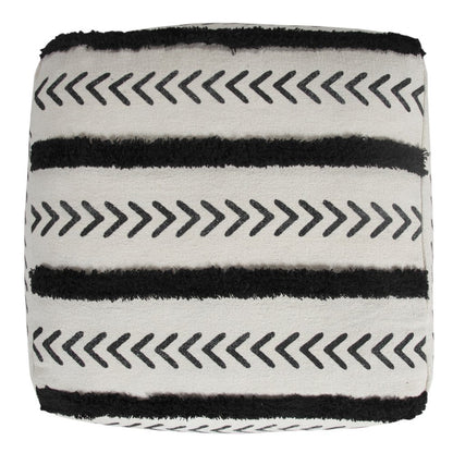 18" White Cotton Striped Pouf Ottoman
